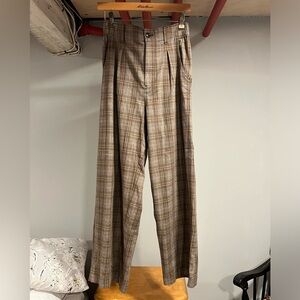 Madewell Brown Plaid Wide Leg Trousers